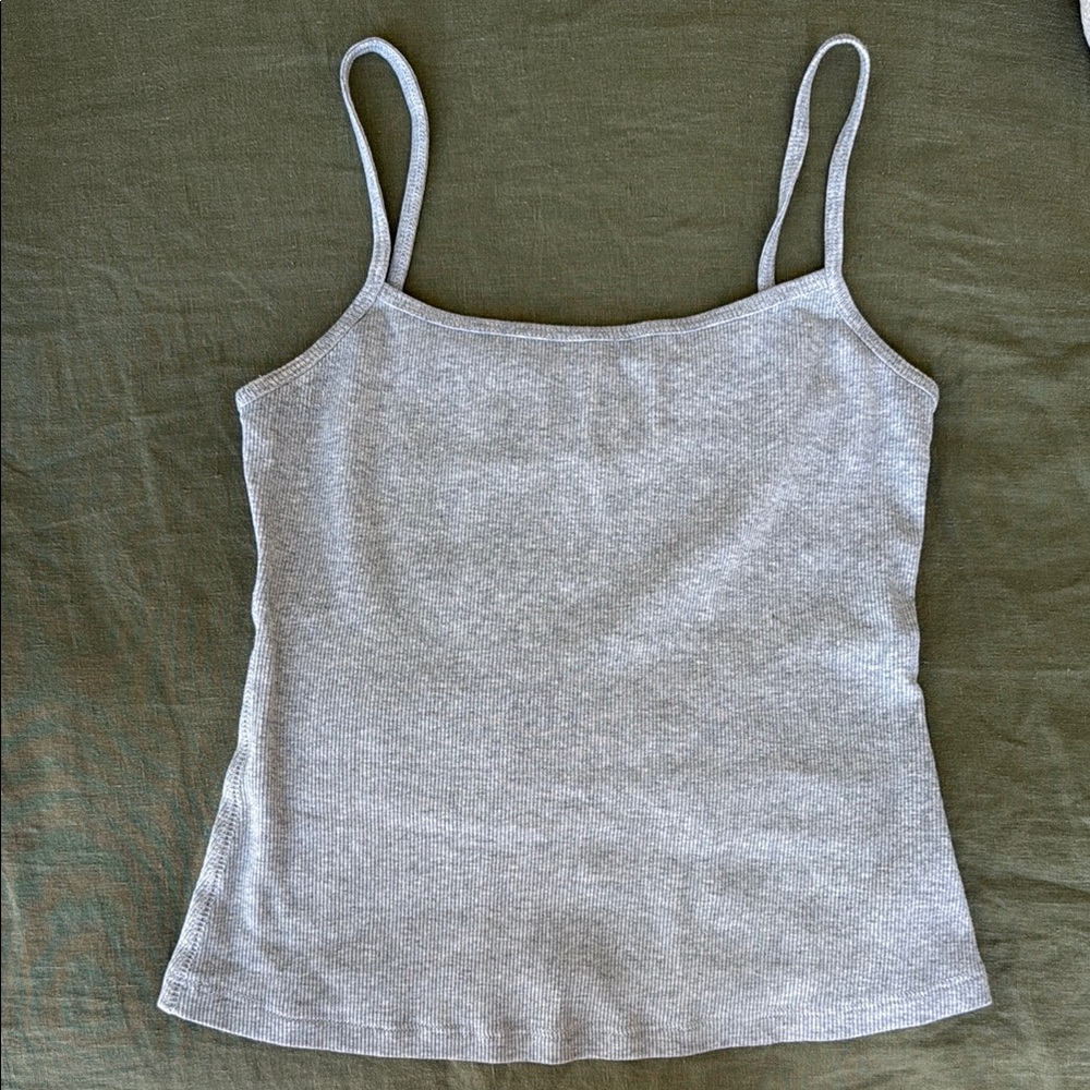 Reformation Gray Ribbed Spaghetti Strap Tank Top